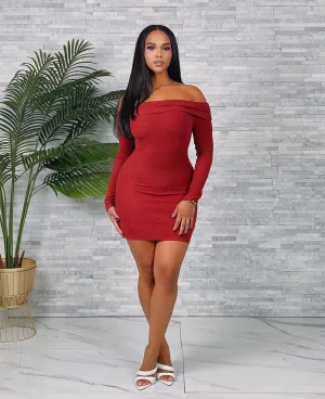 JOLIE14DP - SOFT RIB KNIT OFF SHOULDER DRESS