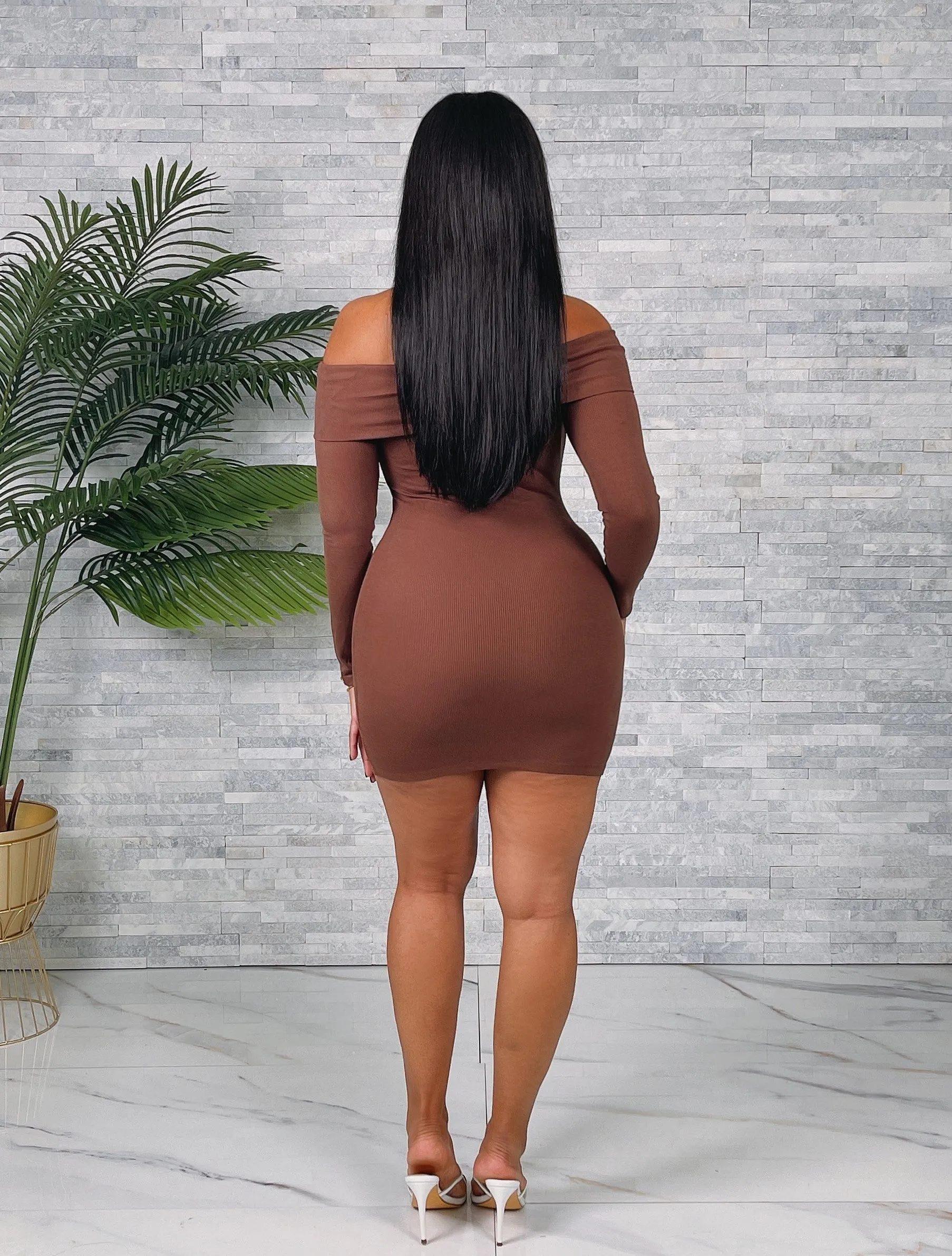 JOLIE14DP - SOFT RIB KNIT OFF SHOULDER DRESS
