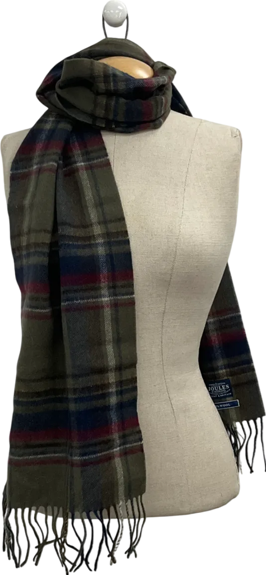 joules Green Wool Tartan Scarf One Size