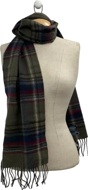 joules Green Wool Tartan Scarf One Size