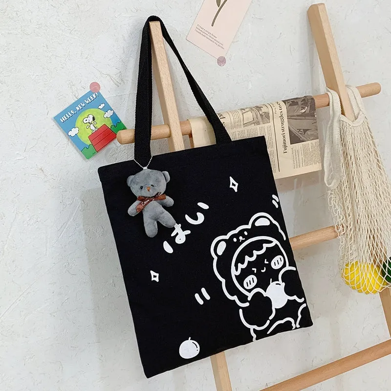 K-style Canvas Shoulder Bag Female Artistic Casual Handbag Harajuku Fresh Student Bag Minimalist Shopping Bags