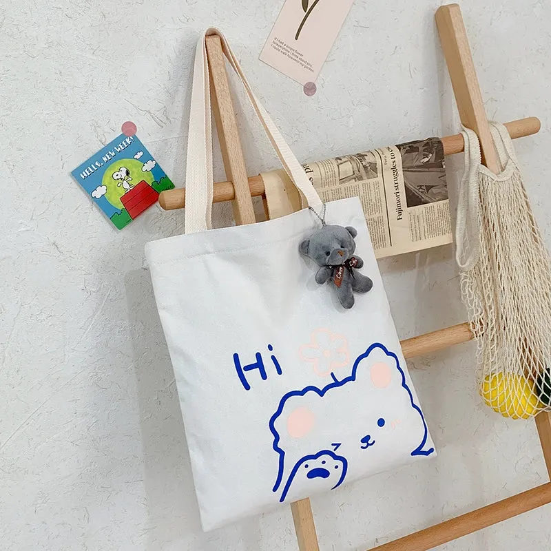 K-style Canvas Shoulder Bag Female Artistic Casual Handbag Harajuku Fresh Student Bag Minimalist Shopping Bags