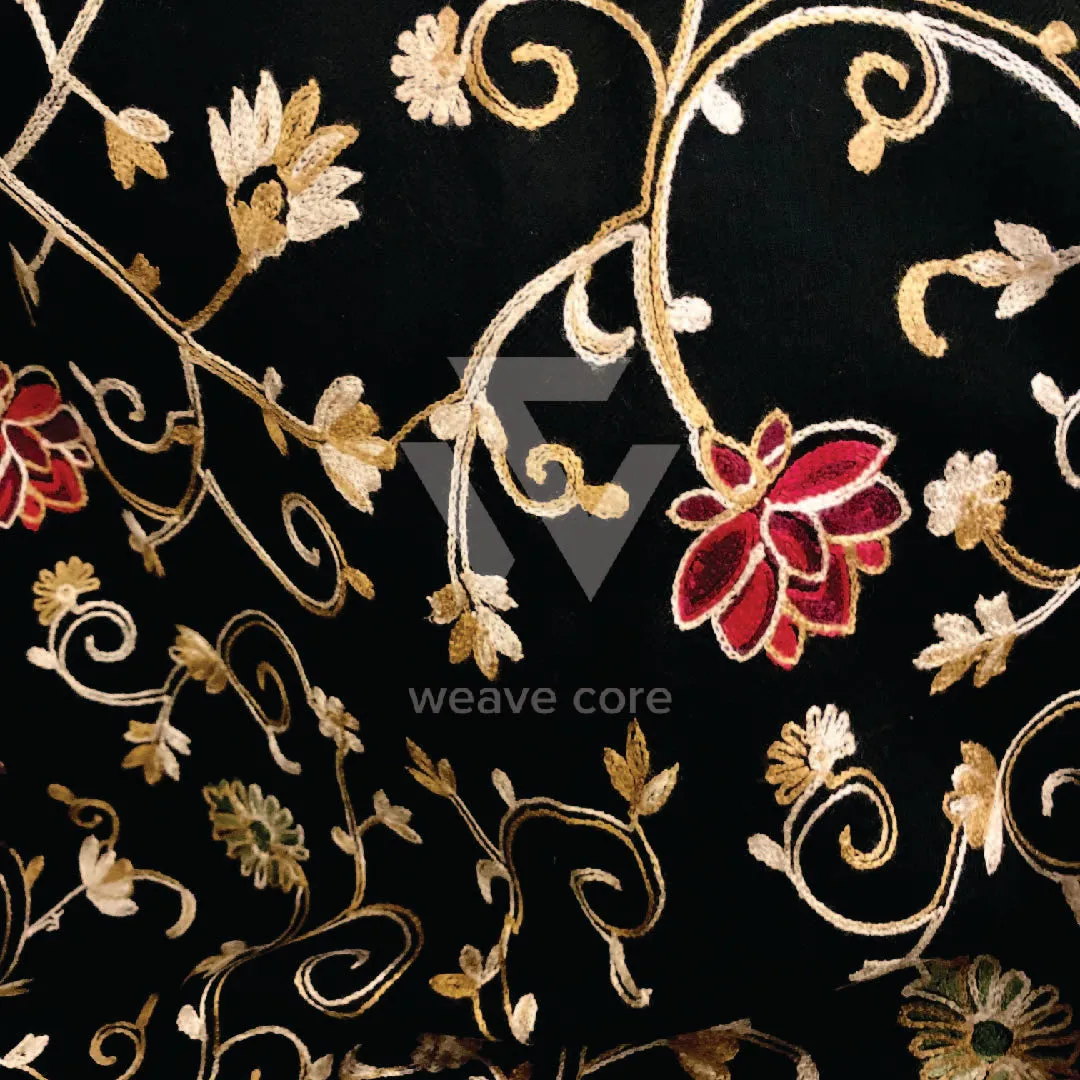 Kashmiri Aari Jaal with Border Black Shawl