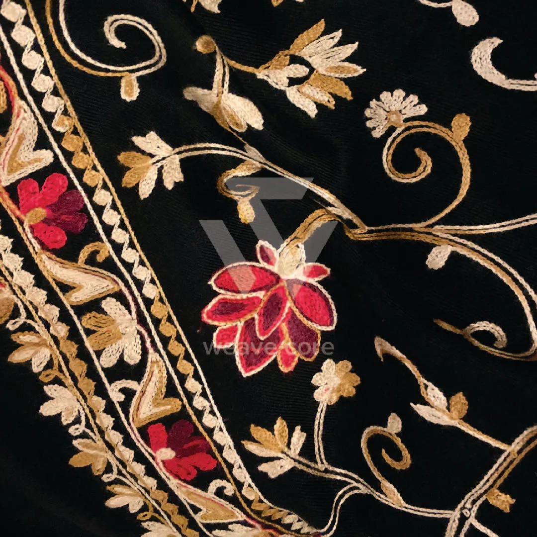 Kashmiri Aari Jaal with Border Black Shawl