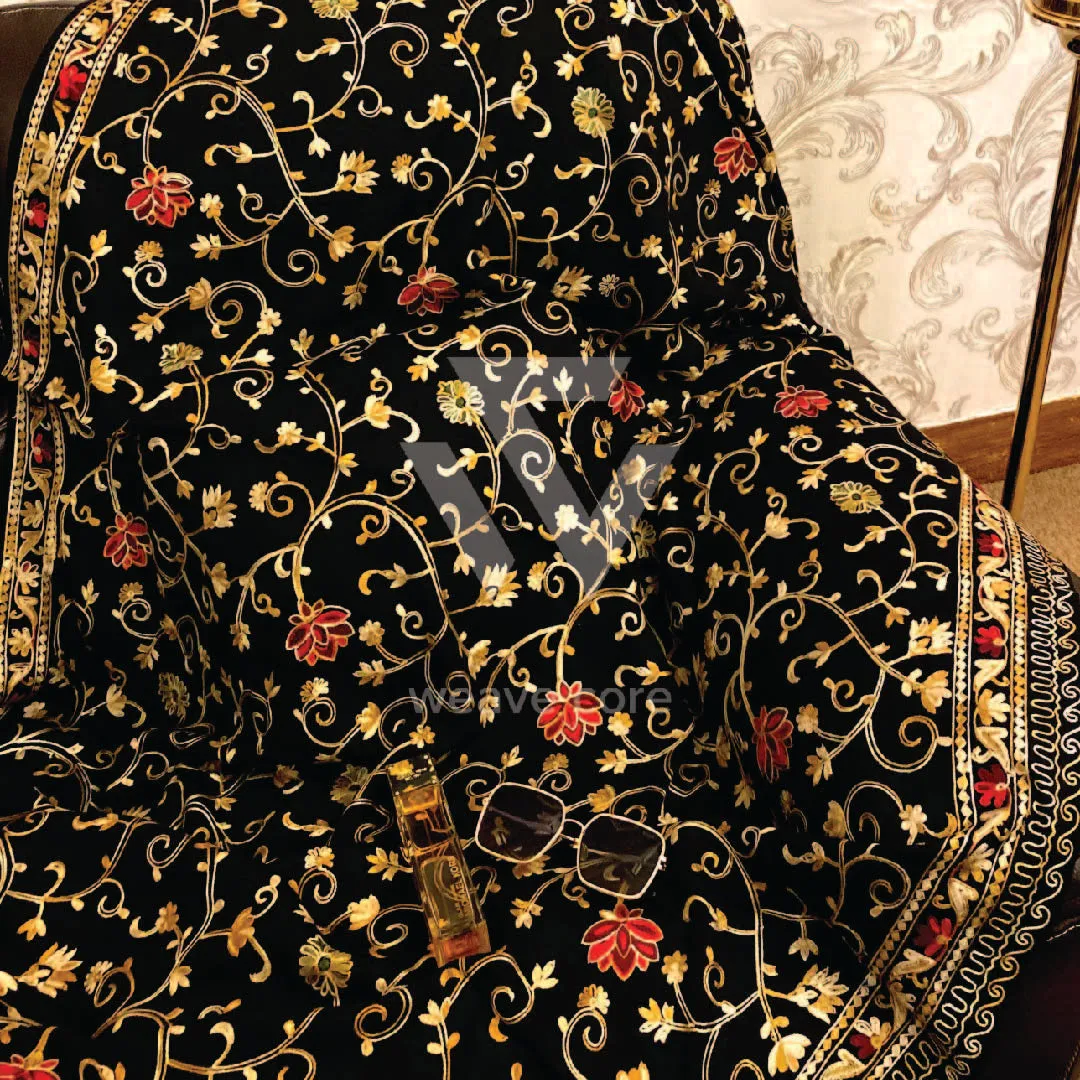 Kashmiri Aari Jaal with Border Black Shawl