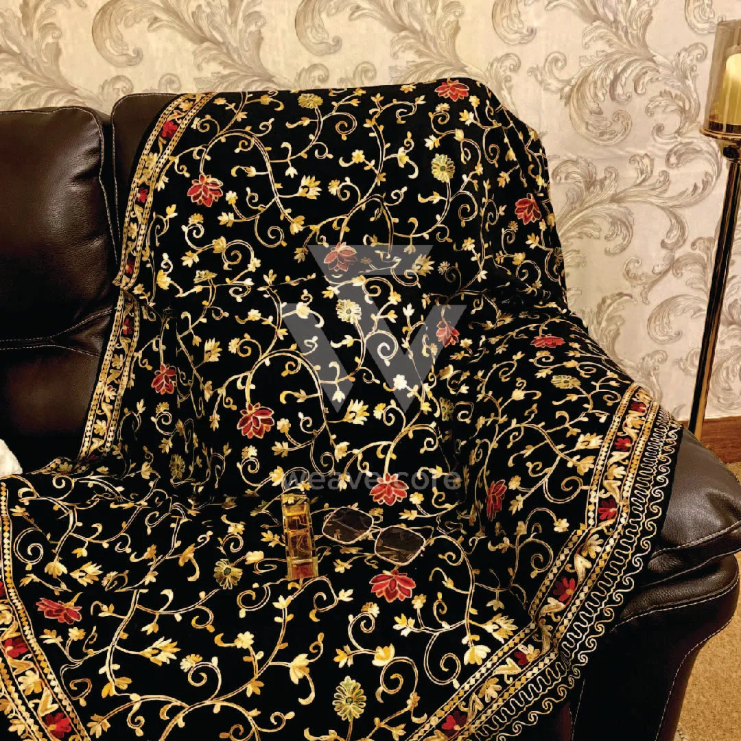 Kashmiri Aari Jaal with Border Black Shawl