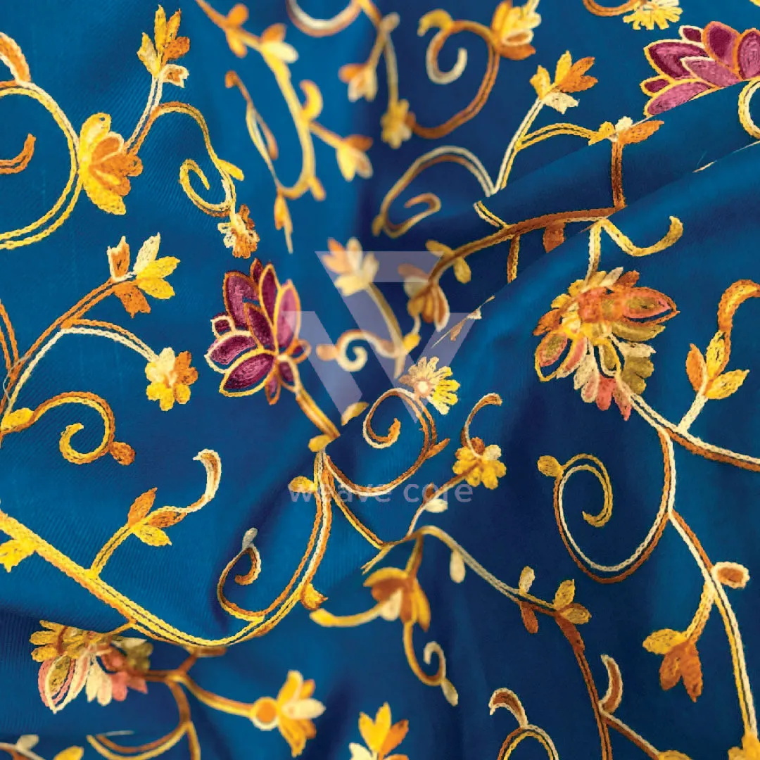 Kashmiri Aari Jaal with Border Shawl - Azure Blue Shade