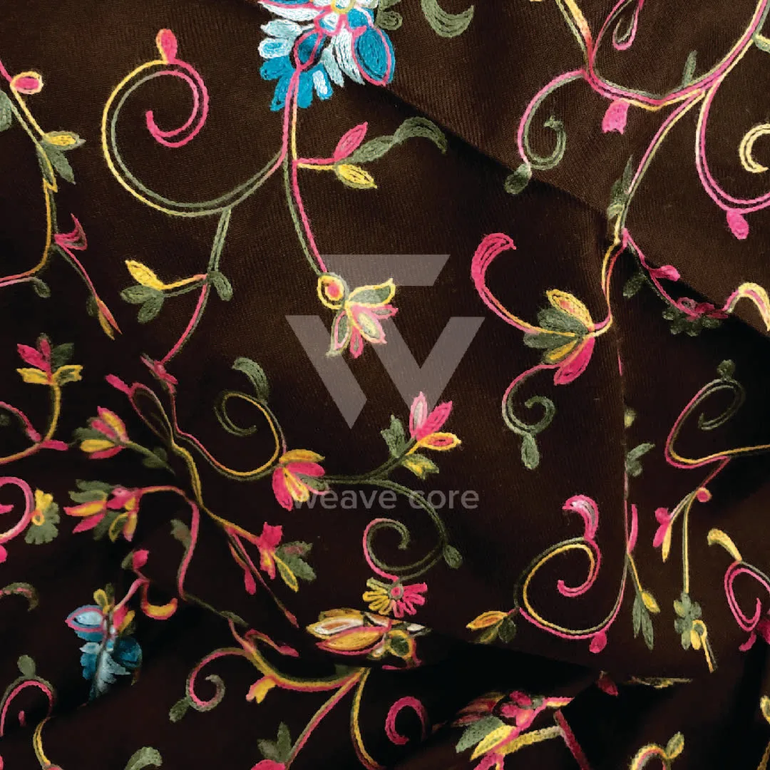 Kashmiri Aari Jaal with Border Shawl - Dark Brown
