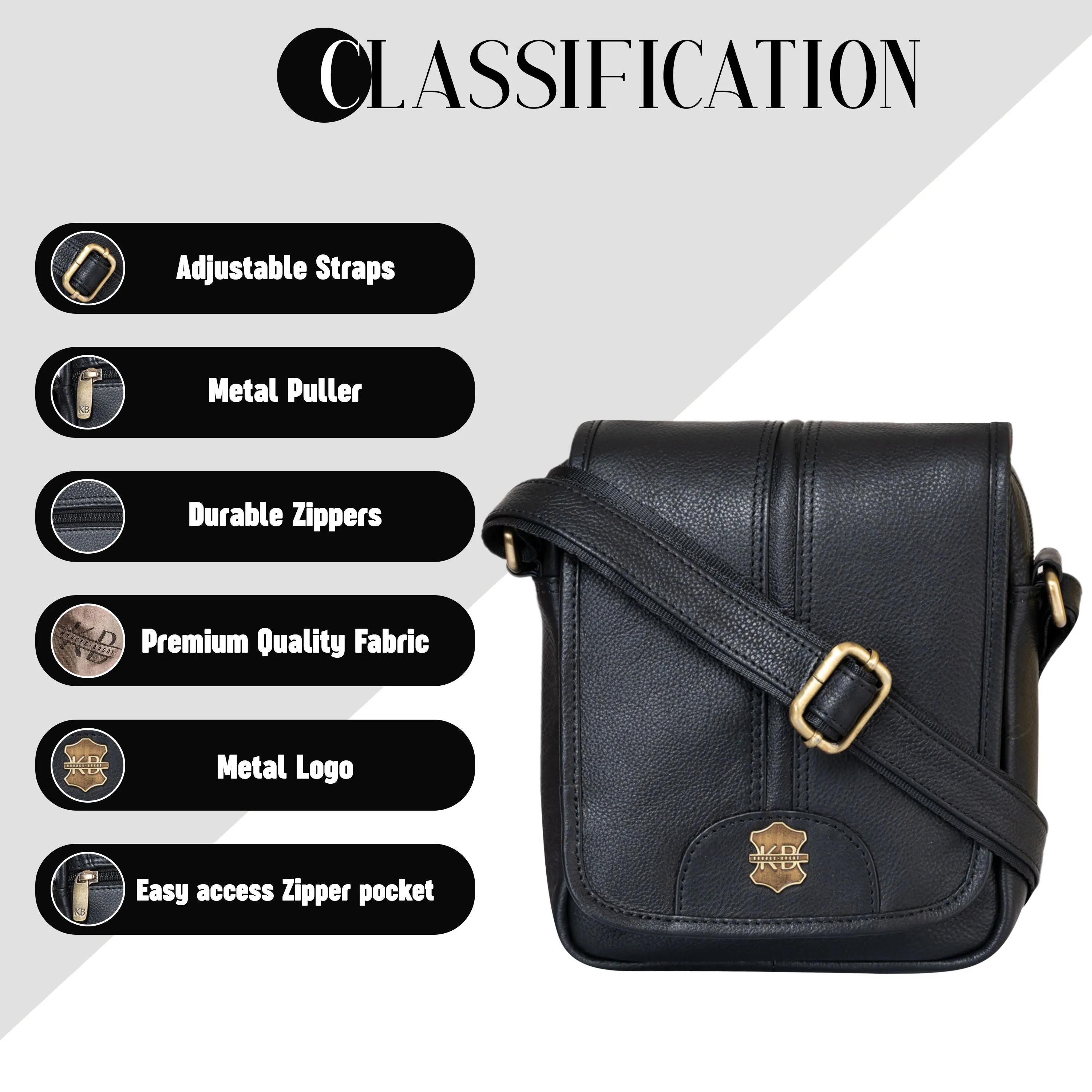 Kuger-Brent Eryx Black Genuine Leather Unisex Sling Bag