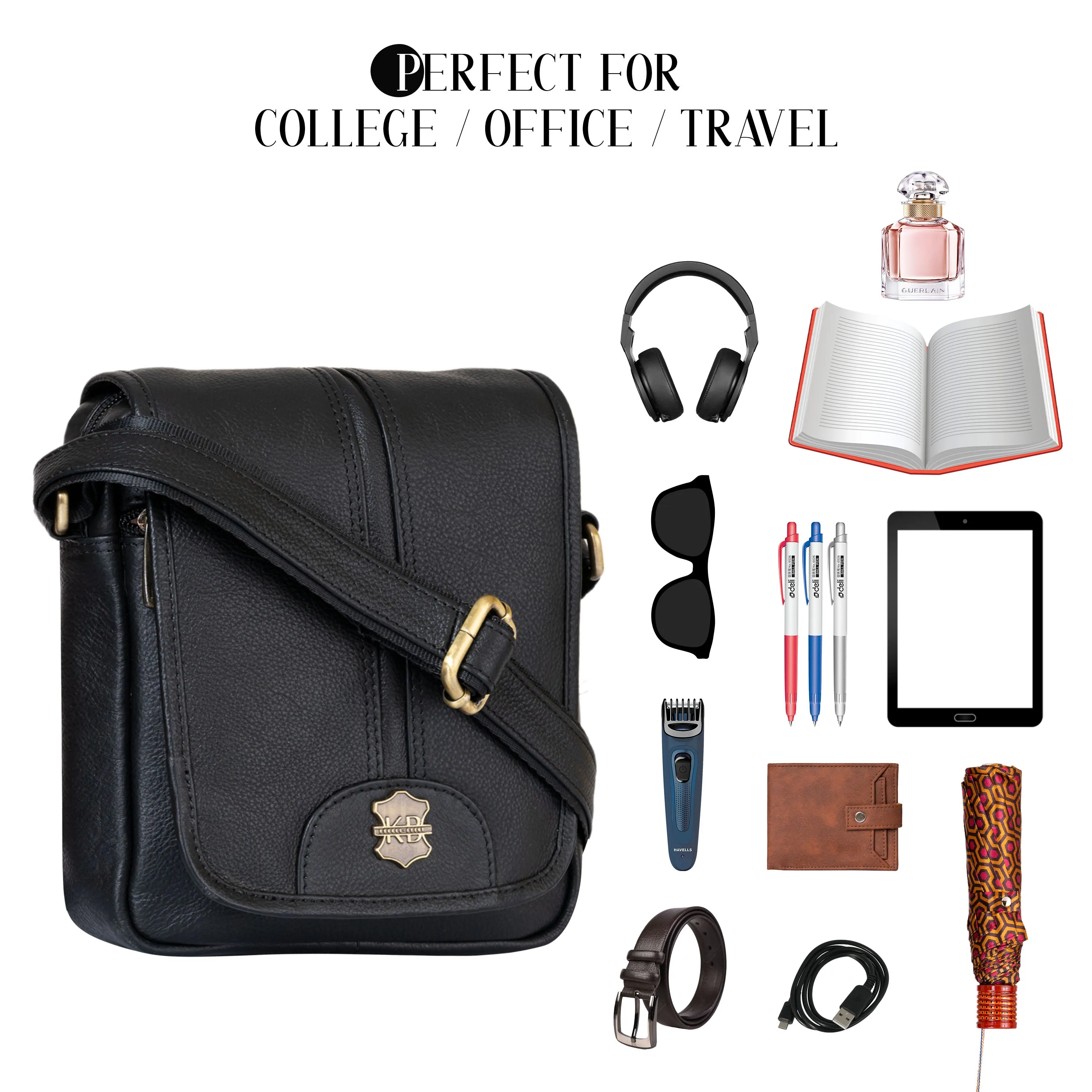 Kuger-Brent Eryx Black Genuine Leather Unisex Sling Bag