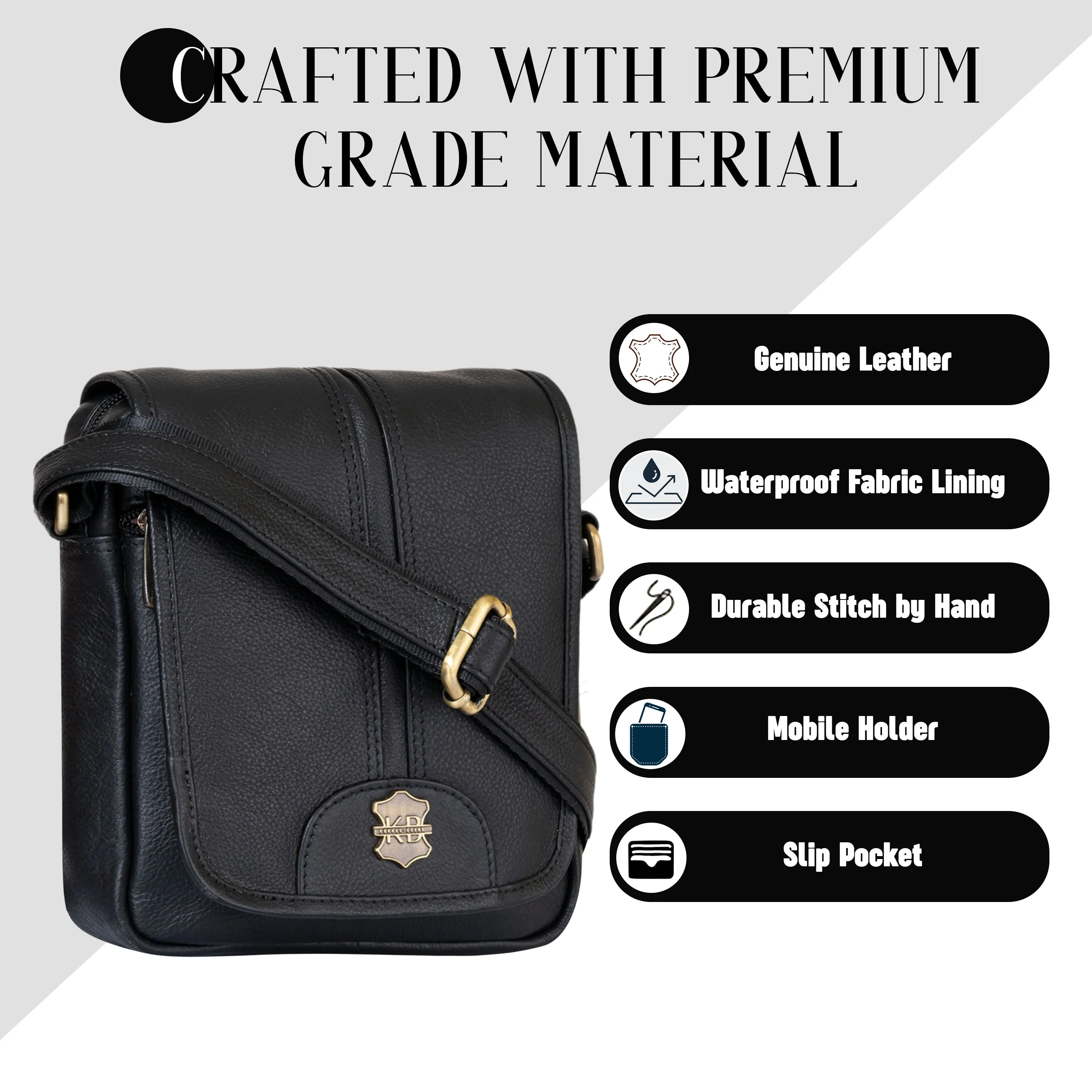 Kuger-Brent Eryx Black Genuine Leather Unisex Sling Bag