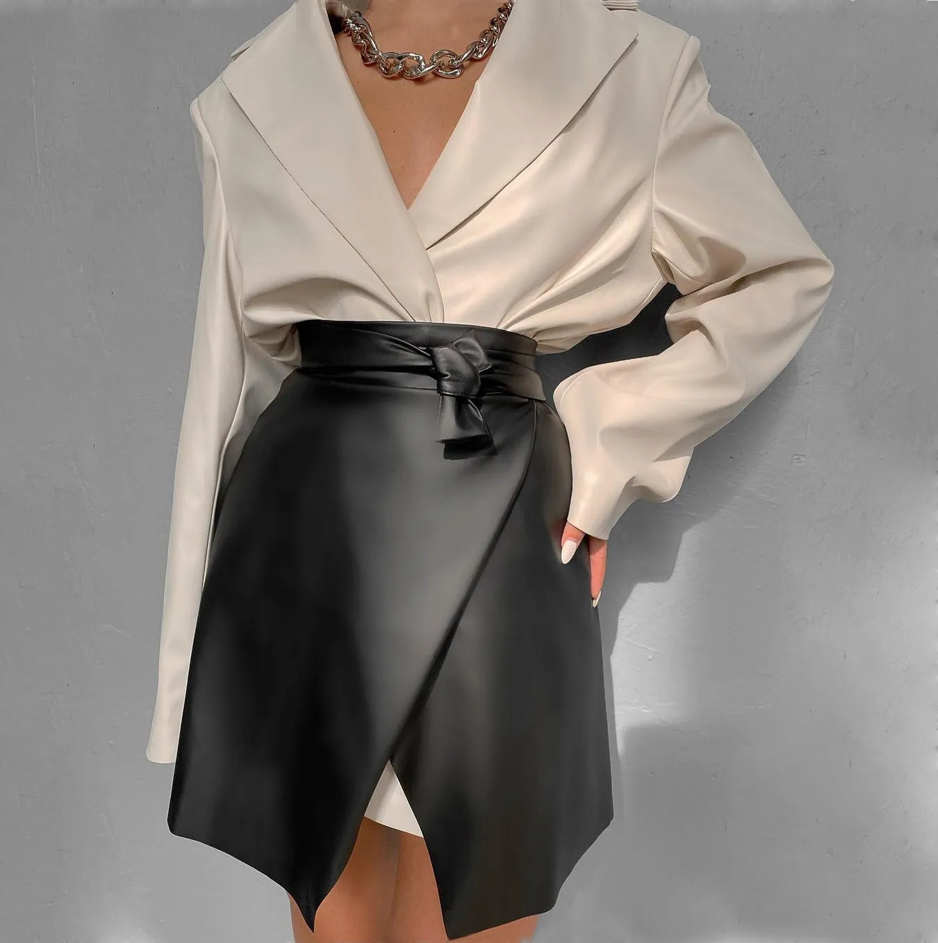 Lace-up Leather Bow-knot Skirts Mini Dresses