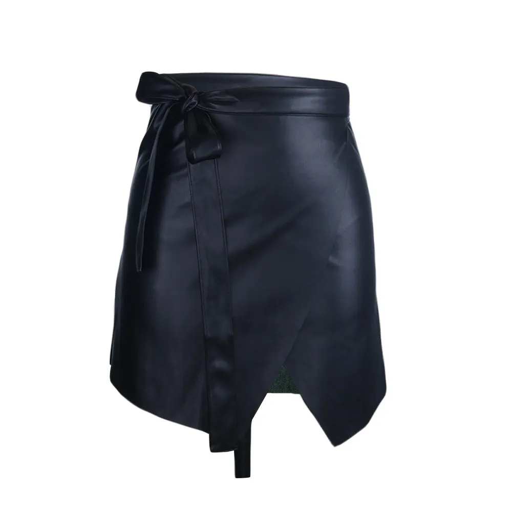 Lace-up Leather Bow-knot Skirts Mini Dresses