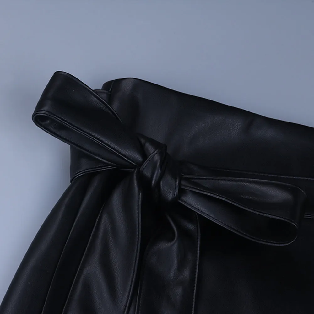 Lace-up Leather Bow-knot Skirts Mini Dresses