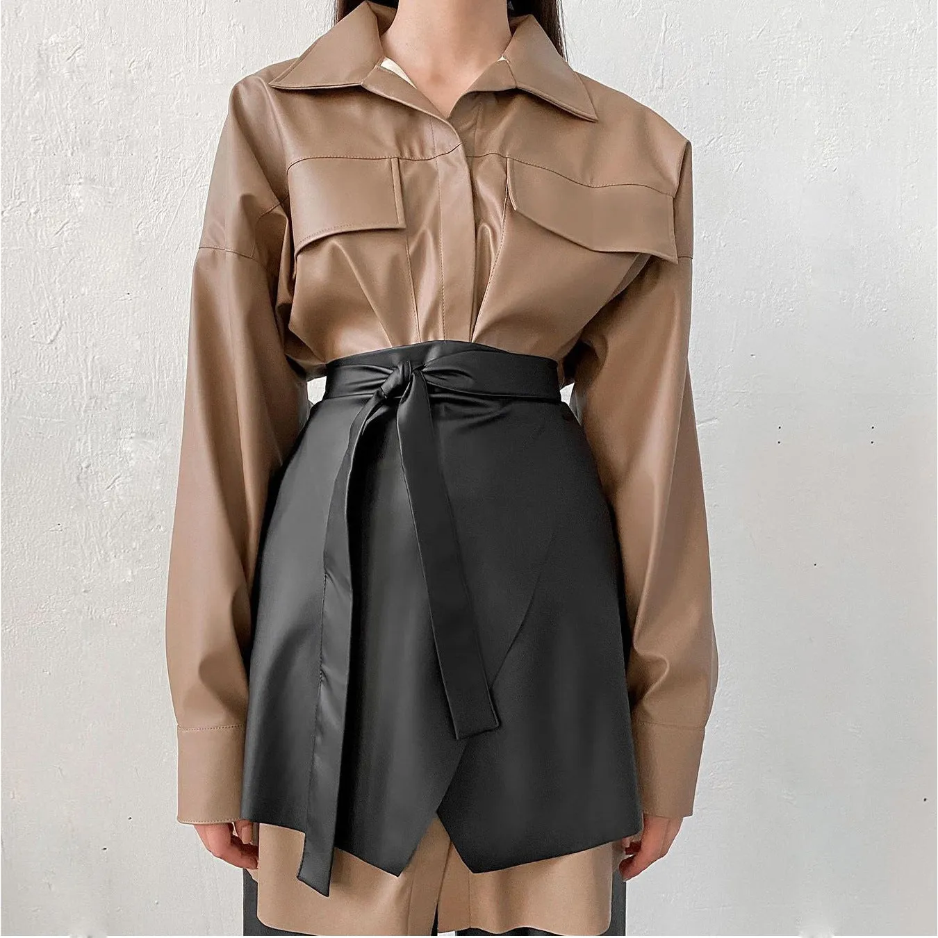 Lace-up Leather Bow-knot Skirts Mini Dresses