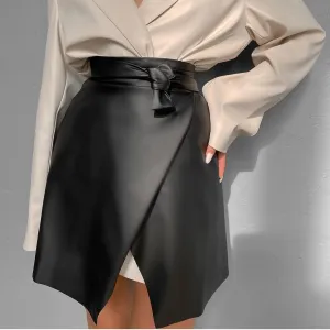 Lace-up Leather Bow-knot Skirts Mini Dresses