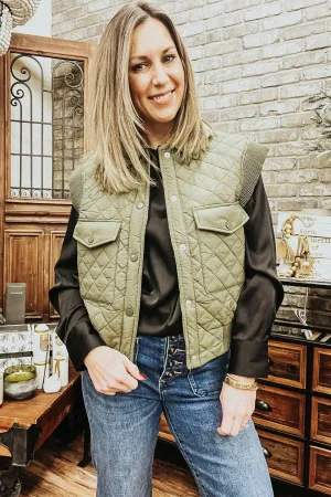 Ladies Olive Green Puffer Vest