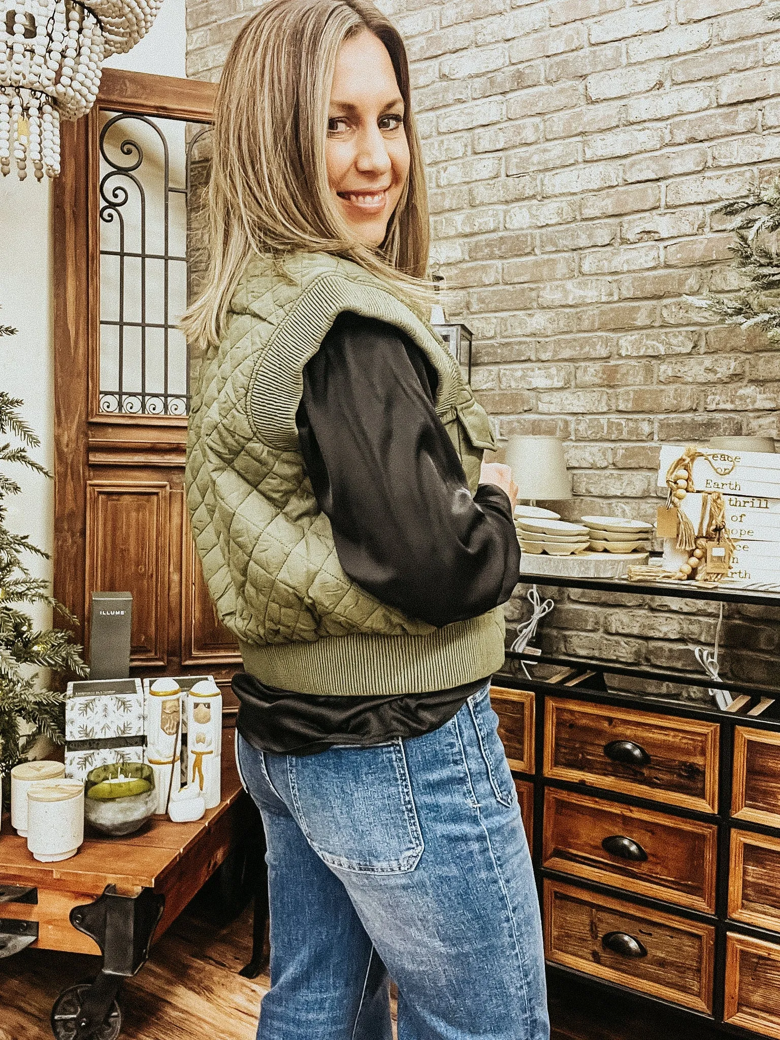 Ladies Olive Green Puffer Vest