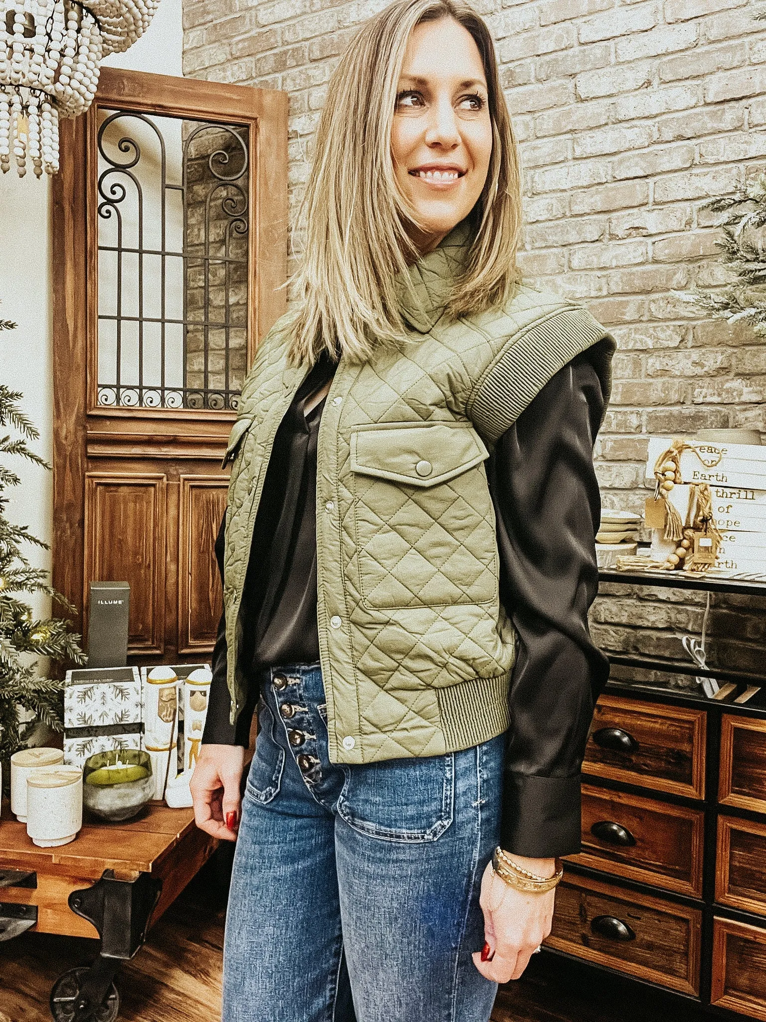 Ladies Olive Green Puffer Vest
