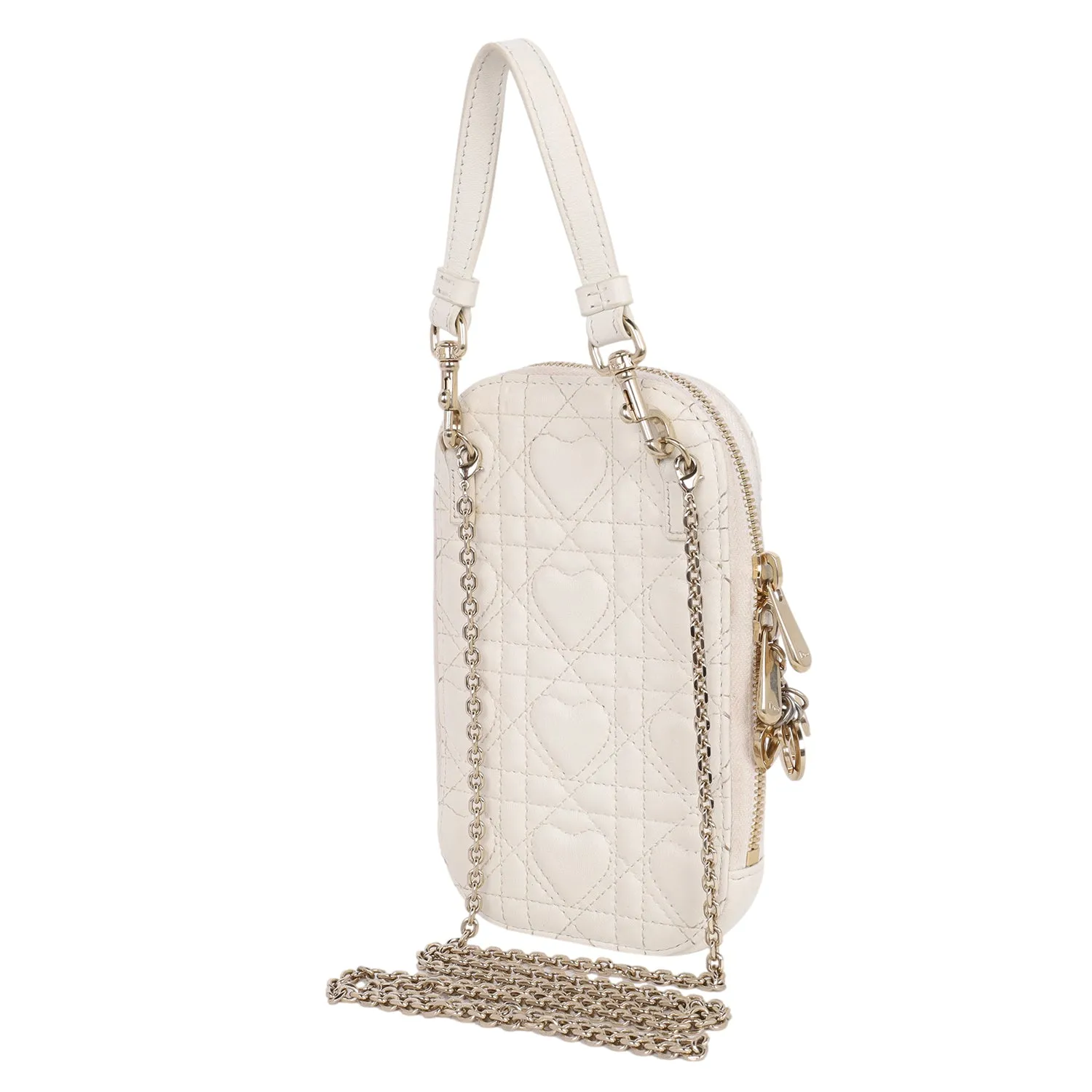 Lambskin Cannage Lady Dior Phone Holder Latte