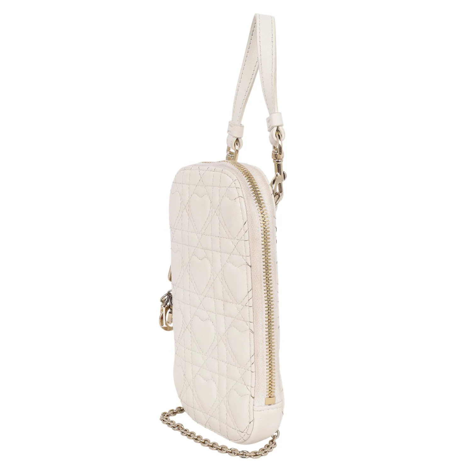 Lambskin Cannage Lady Dior Phone Holder Latte