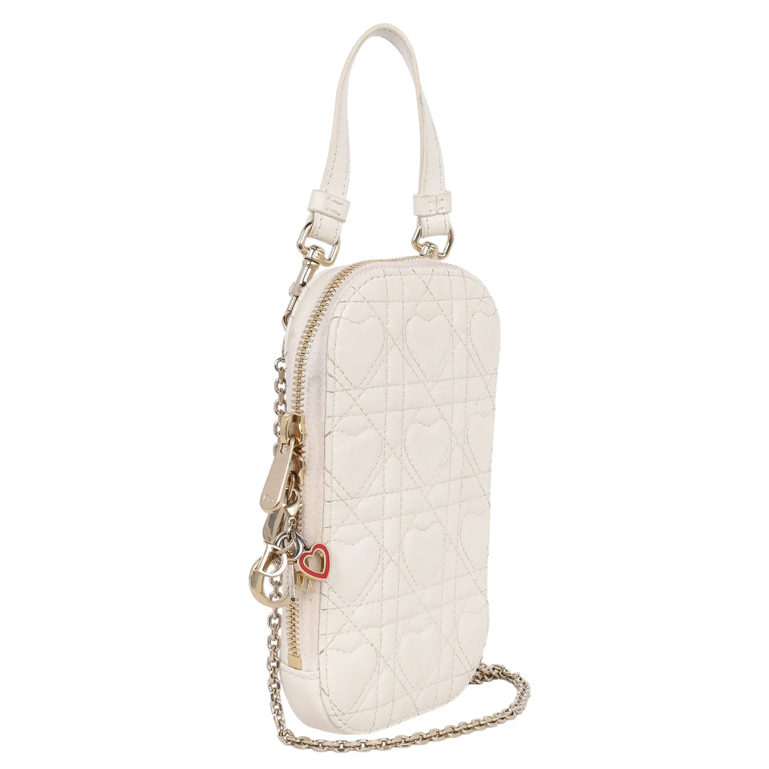 Lambskin Cannage Lady Dior Phone Holder Latte