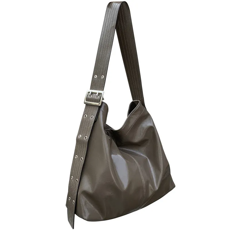Large Capacity Texture Western Style Wide Strap Shoulder Bags