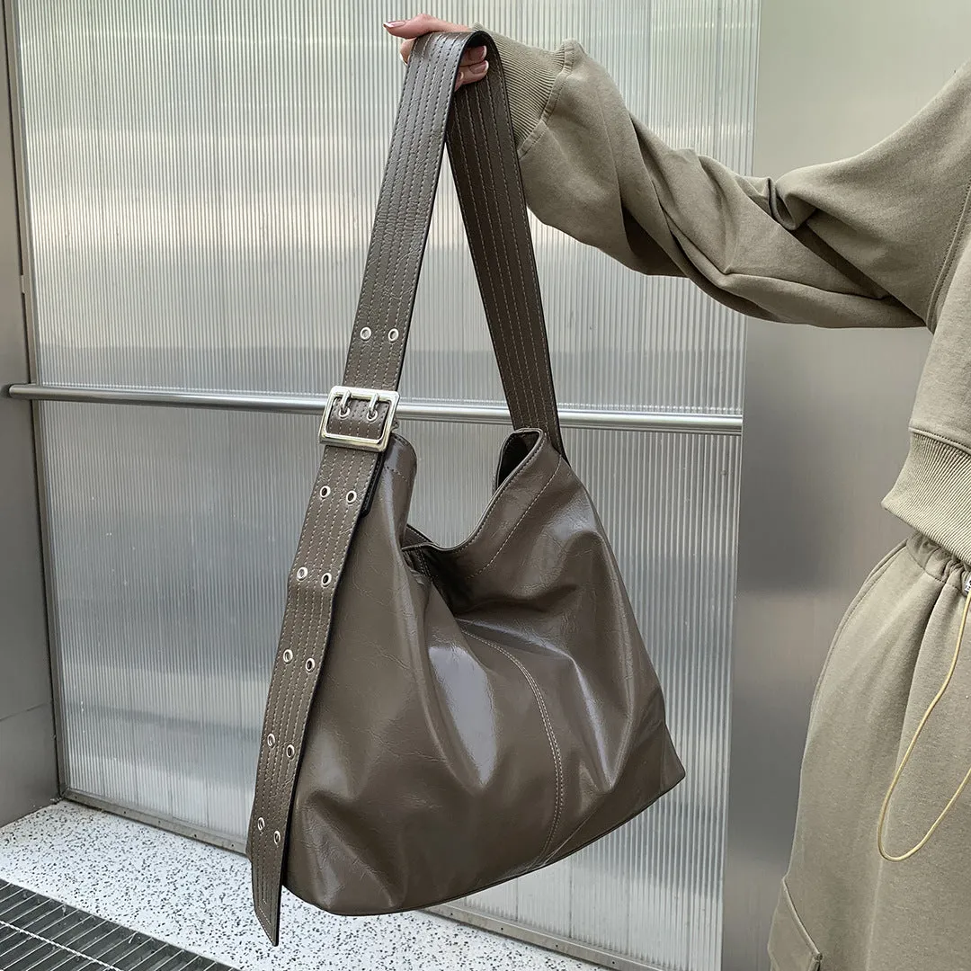 Large Capacity Texture Western Style Wide Strap Shoulder Bags