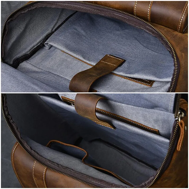 Large Capacity Travel Backpack Crazy Horse Leather Men Backpack Laptop Backpack
