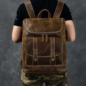 Large Capacity Travel Backpack Crazy Horse Leather Men Backpack Laptop Backpack