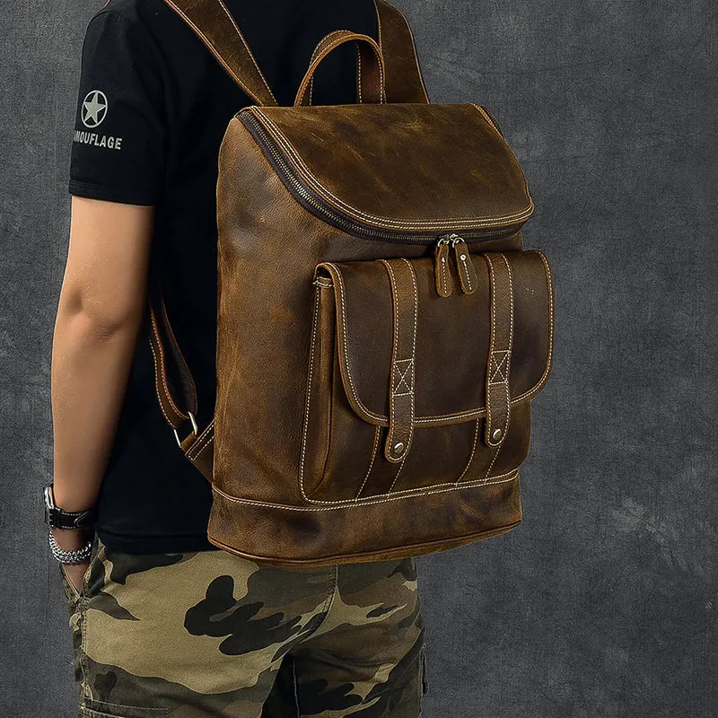 Large Capacity Travel Backpack Crazy Horse Leather Men Backpack Laptop Backpack