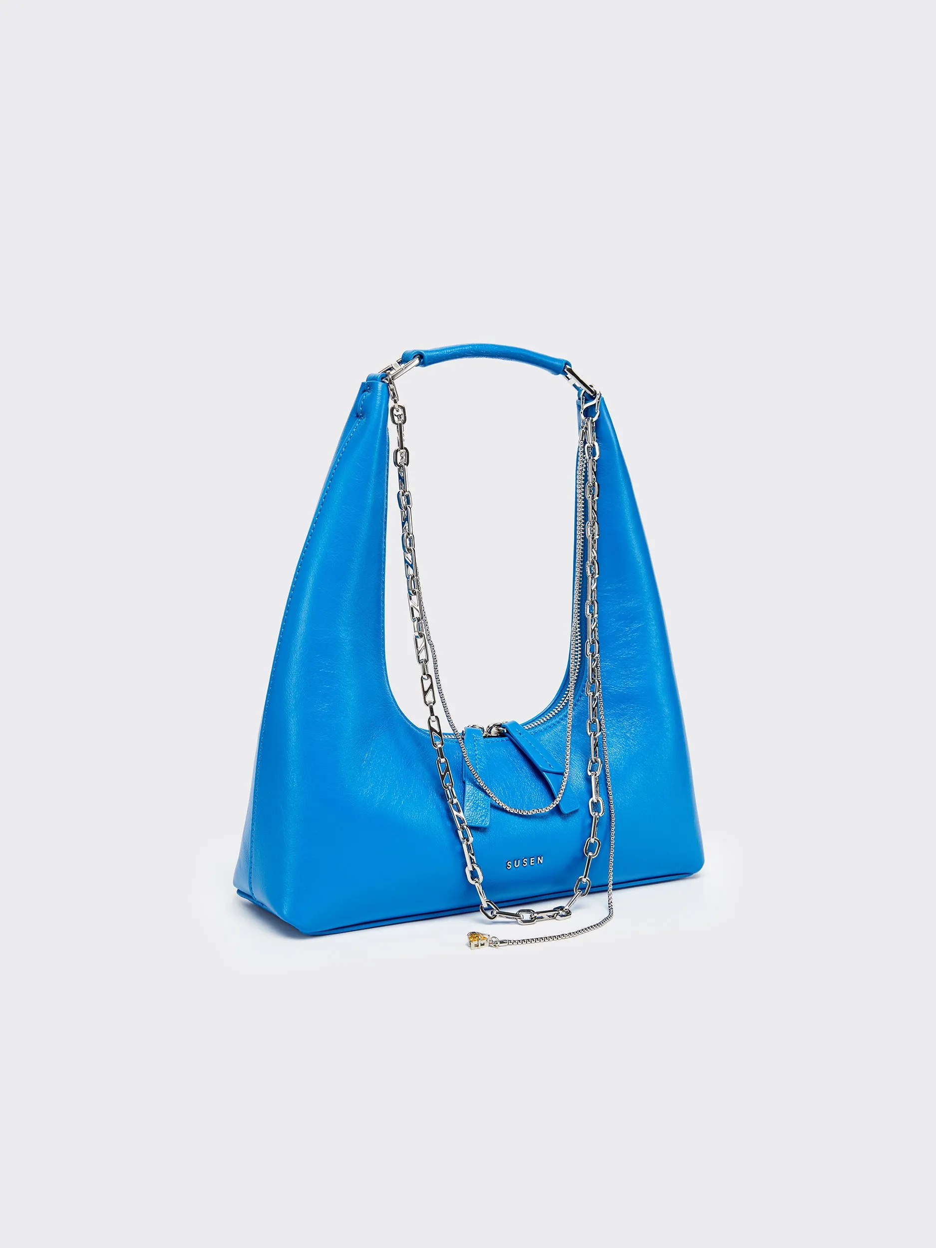 Large One-Shoulder Tartar Bag - Blue