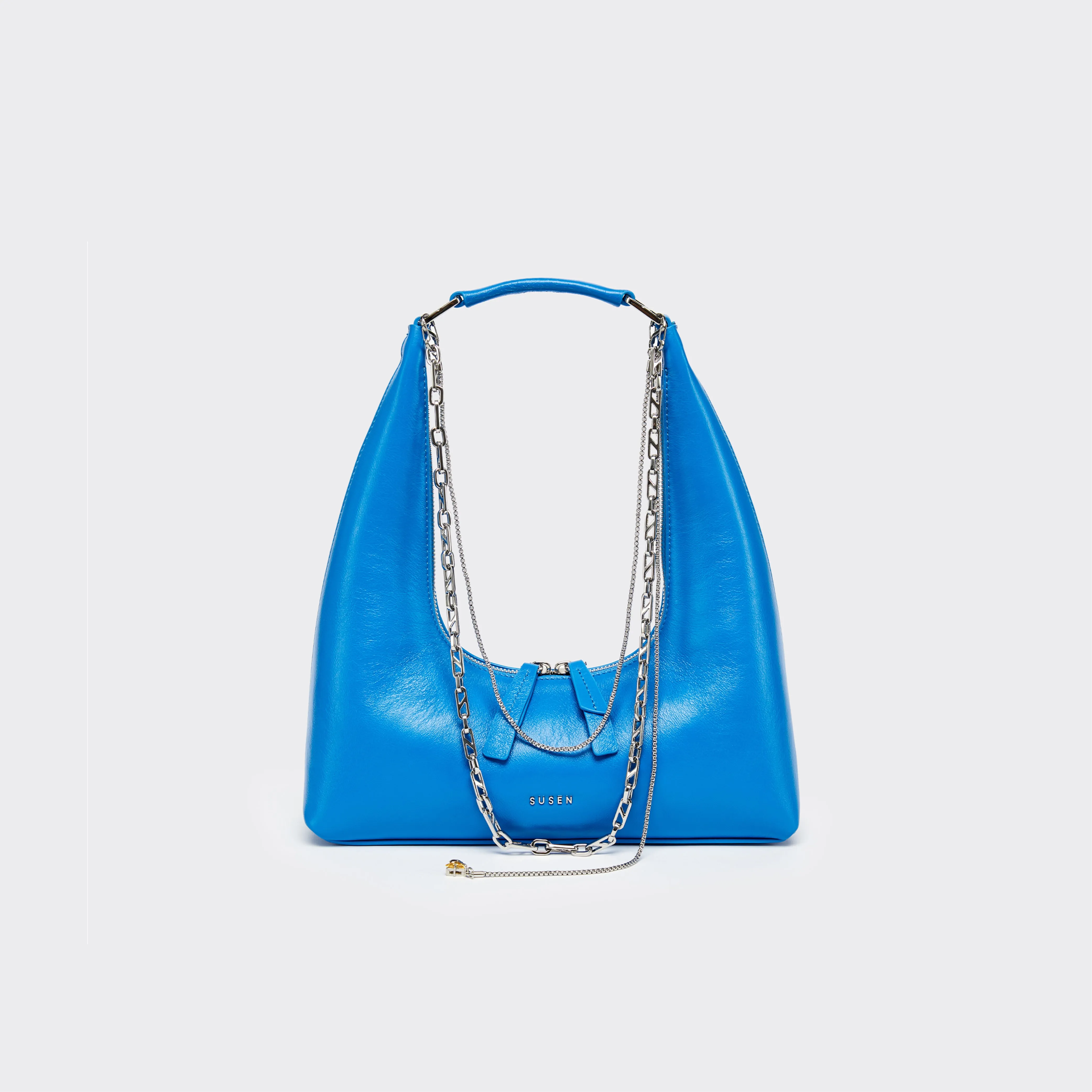 Large One-Shoulder Tartar Bag - Blue