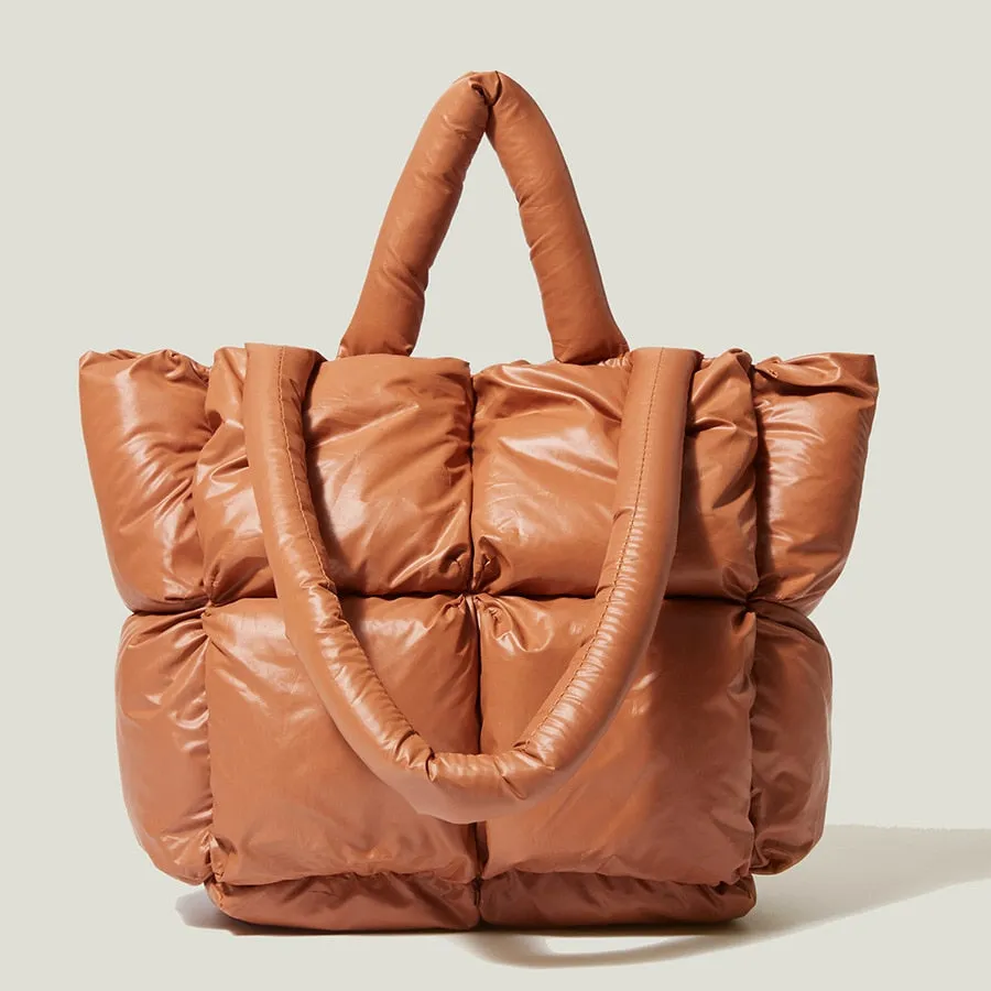 Large Quilted Puffer Tote Bag Soft Padded Down Handbag