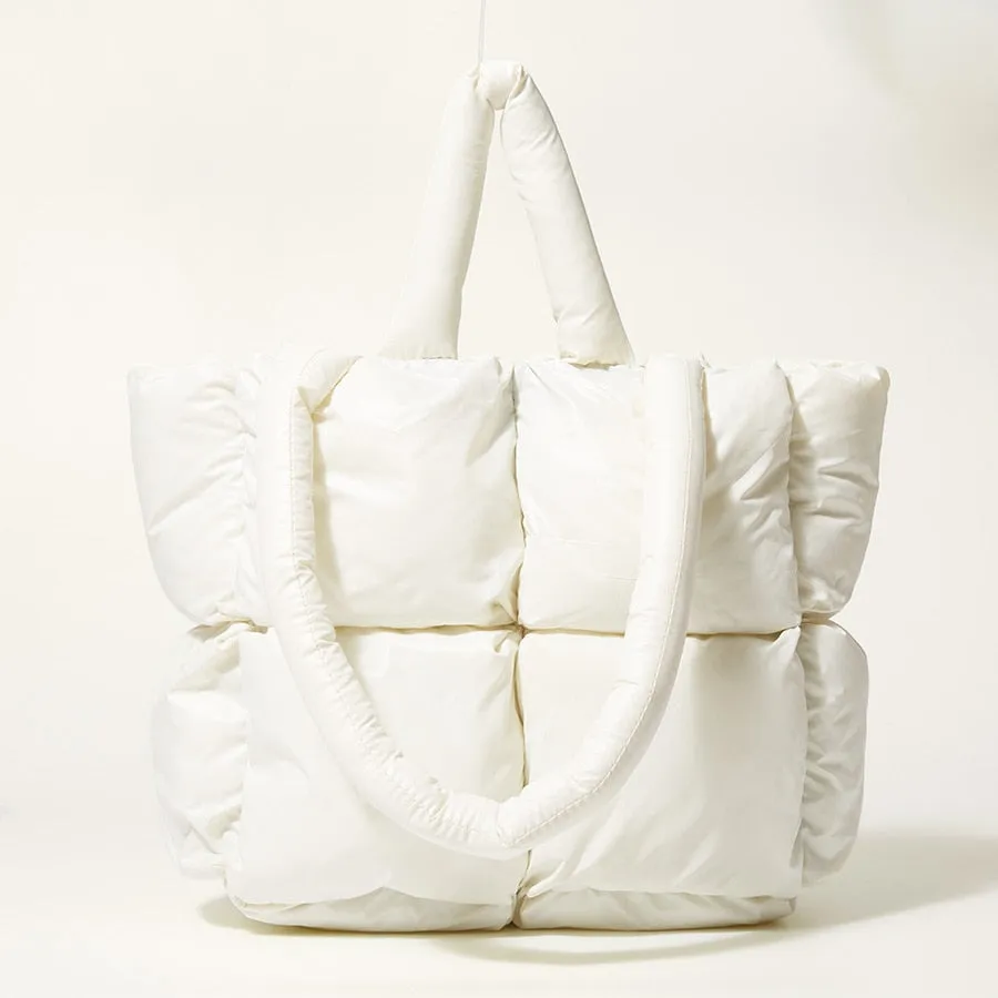 Large Quilted Puffer Tote Bag Soft Padded Down Handbag