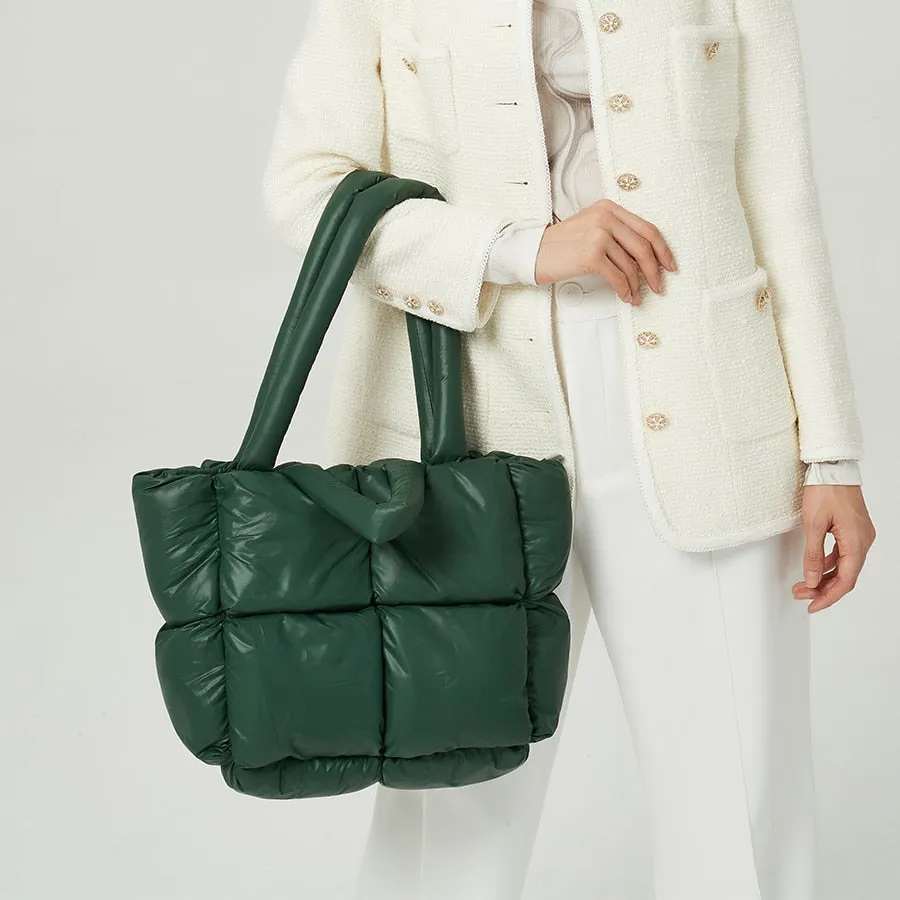 Large Quilted Puffer Tote Bag Soft Padded Down Handbag