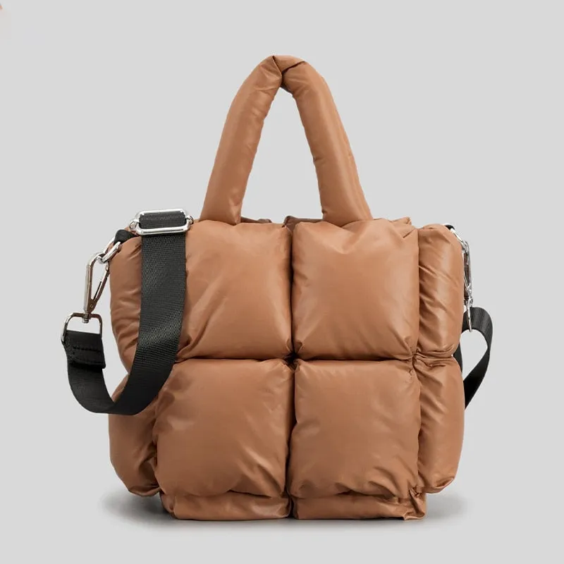 Large Quilted Puffer Tote Bag Soft Padded Down Handbag