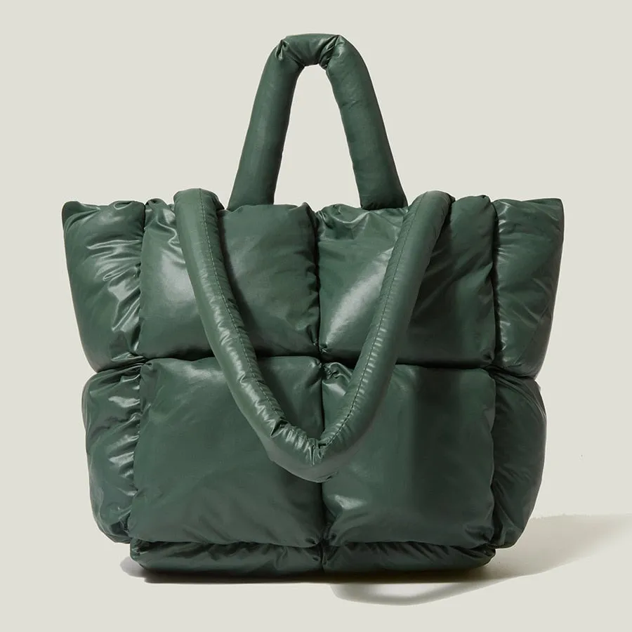 Large Quilted Puffer Tote Bag Soft Padded Down Handbag