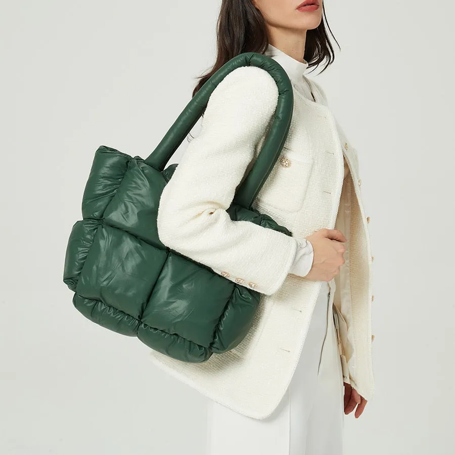 Large Quilted Puffer Tote Bag Soft Padded Down Handbag