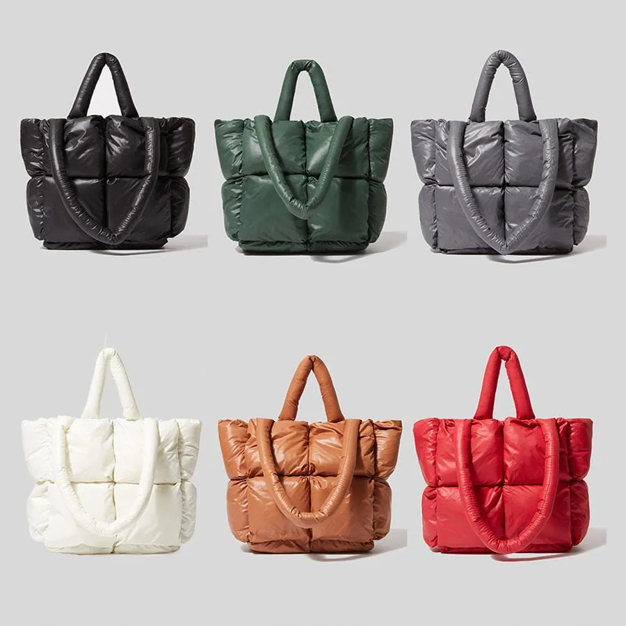 Large Quilted Puffer Tote Bag Soft Padded Down Handbag