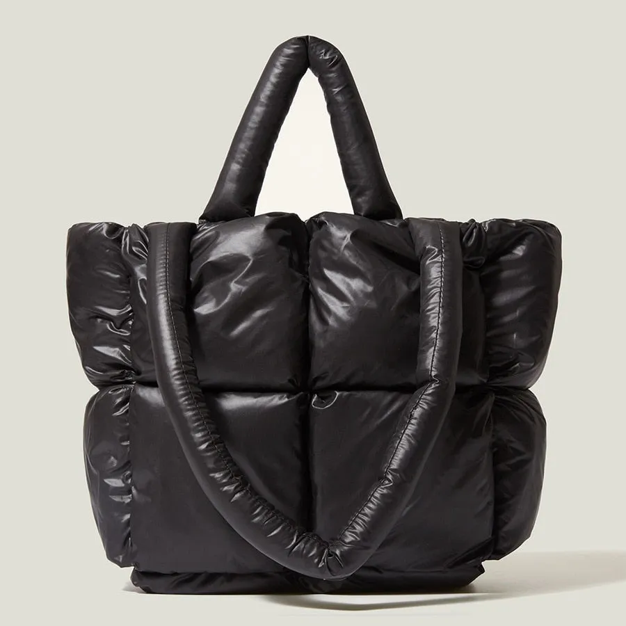 Large Quilted Puffer Tote Bag Soft Padded Down Handbag