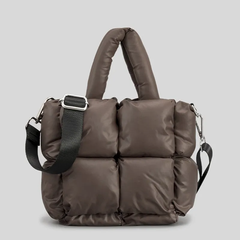 Large Quilted Puffer Tote Bag Soft Padded Down Handbag