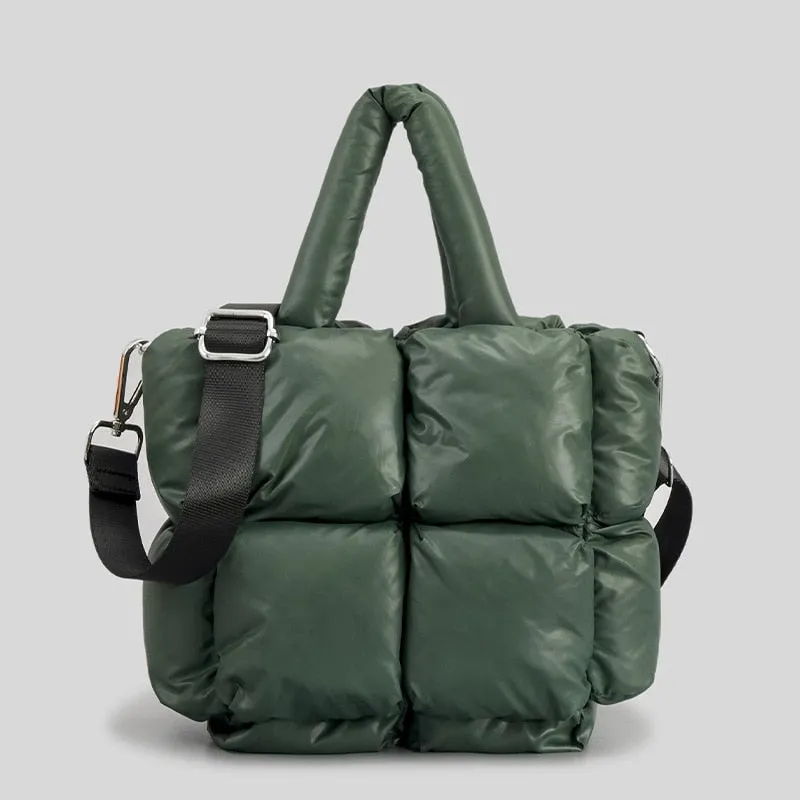 Large Quilted Puffer Tote Bag Soft Padded Down Handbag