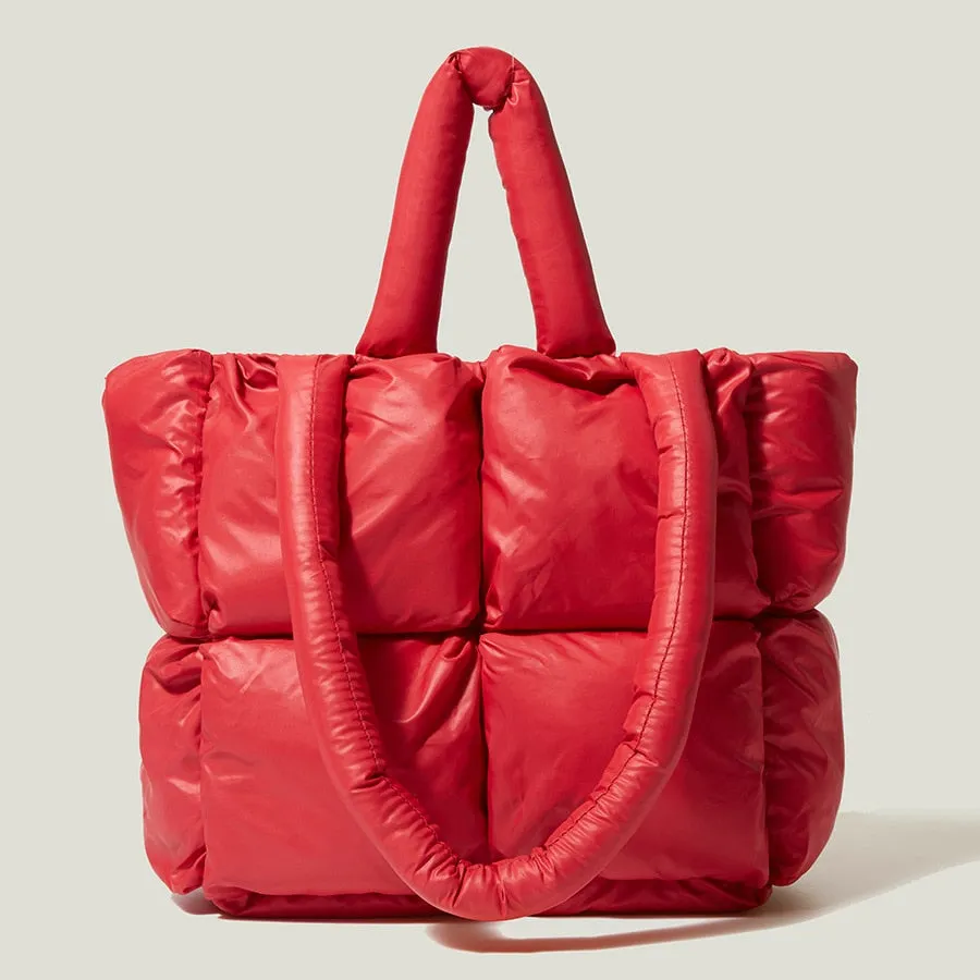 Large Quilted Puffer Tote Bag Soft Padded Down Handbag