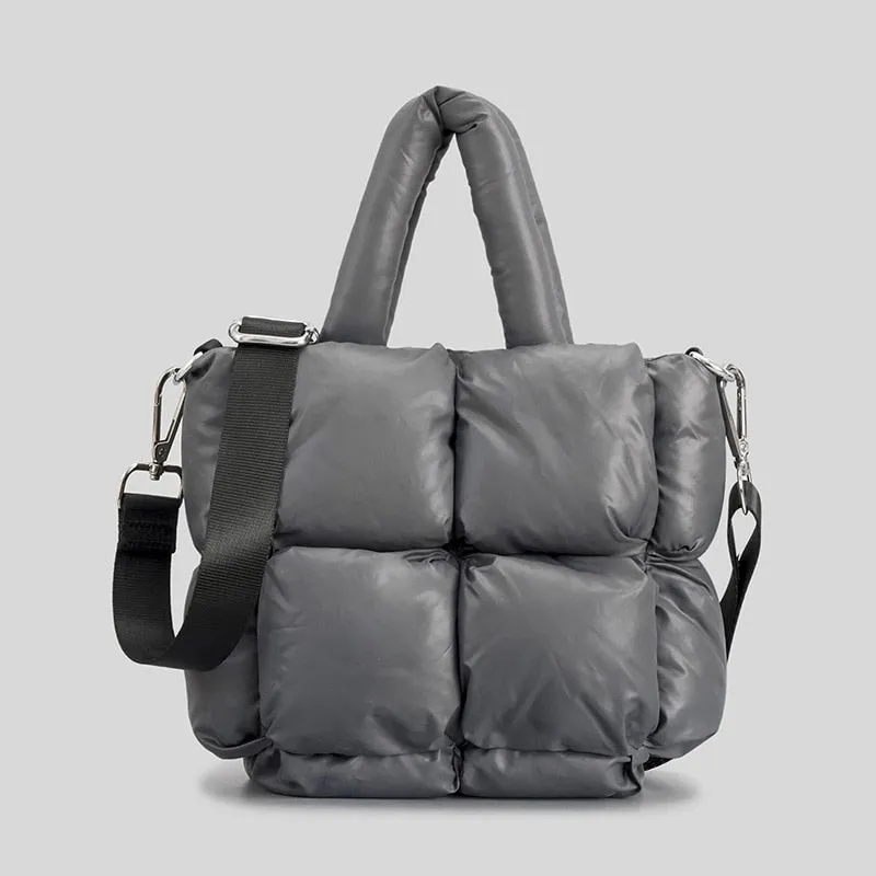 Large Quilted Puffer Tote Bag Soft Padded Down Handbag