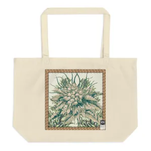 Large tote bag made from organic cotton featuring a vintage illustration of a radish plant