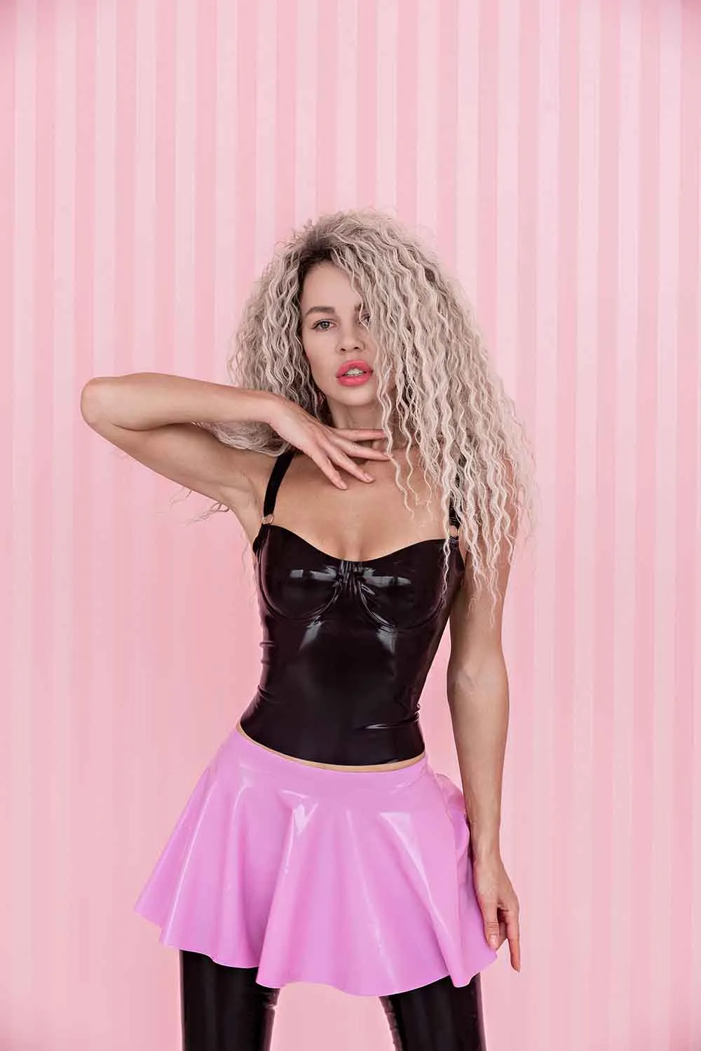 Latex Skater Skirt. Pink