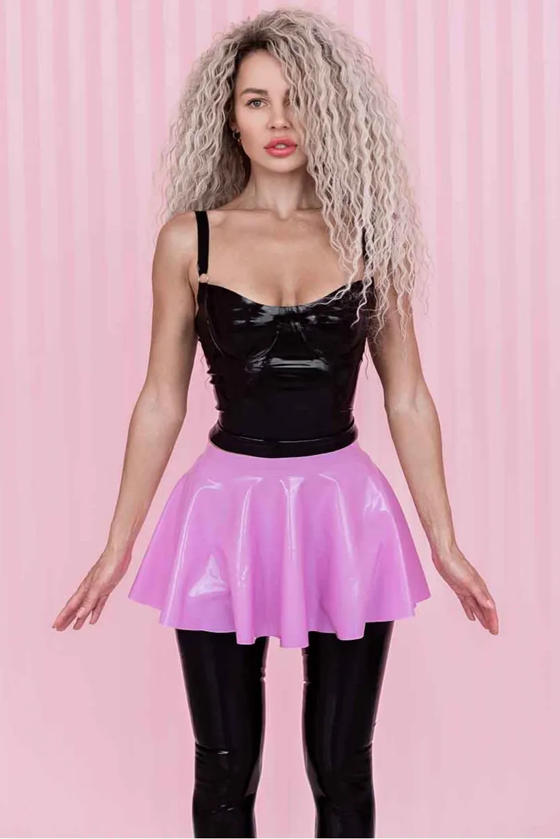 Latex Skater Skirt. Pink