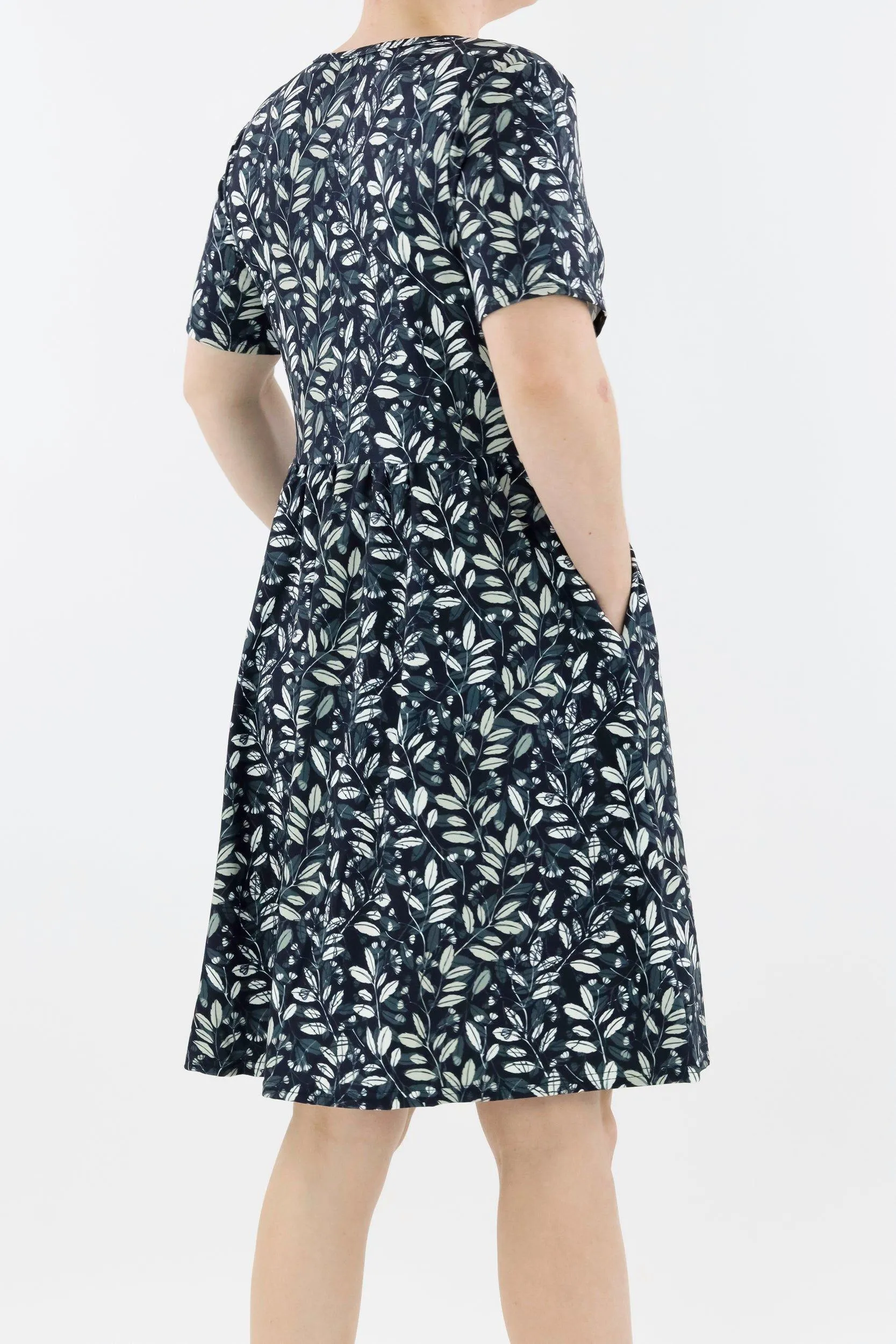 Leaf Trail - Short Sleeve Skater Dress - Knee Length - Side Pockets