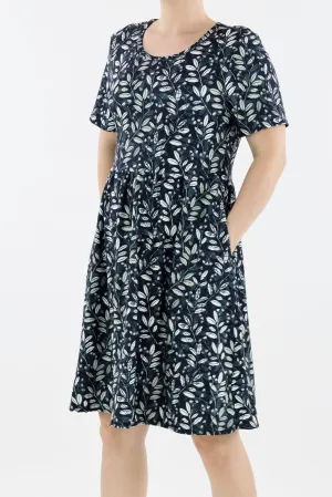 Leaf Trail - Short Sleeve Skater Dress - Knee Length - Side Pockets